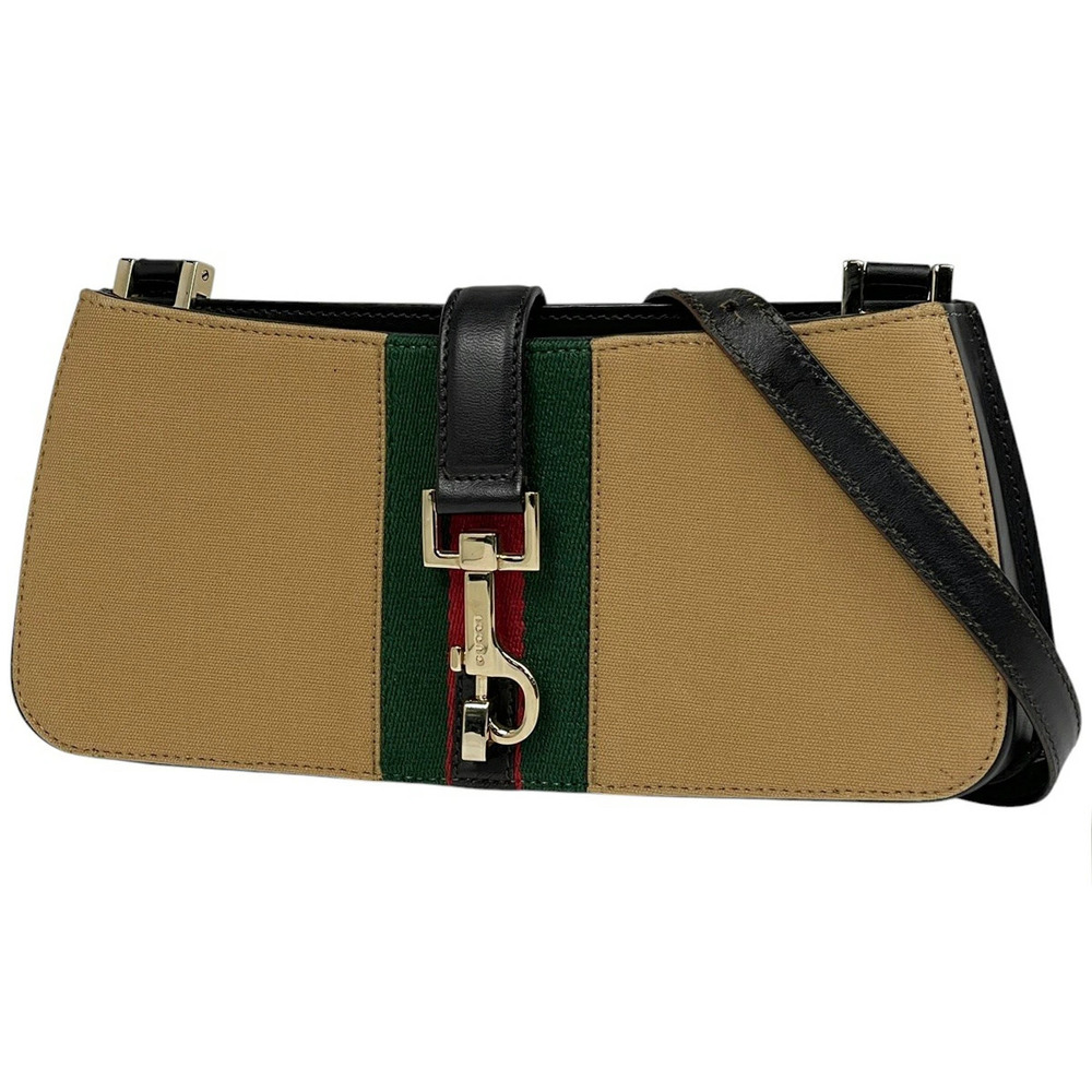 Gucci Sherry Shoulder Bag Logo Web Canvas Brown